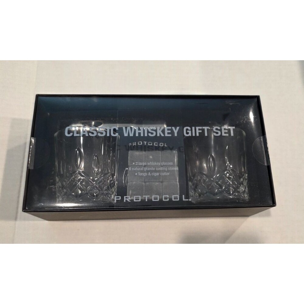 Whiskey Gift Set 2 Glasses, Stones, Tongs and Cigar Cutter - NEW